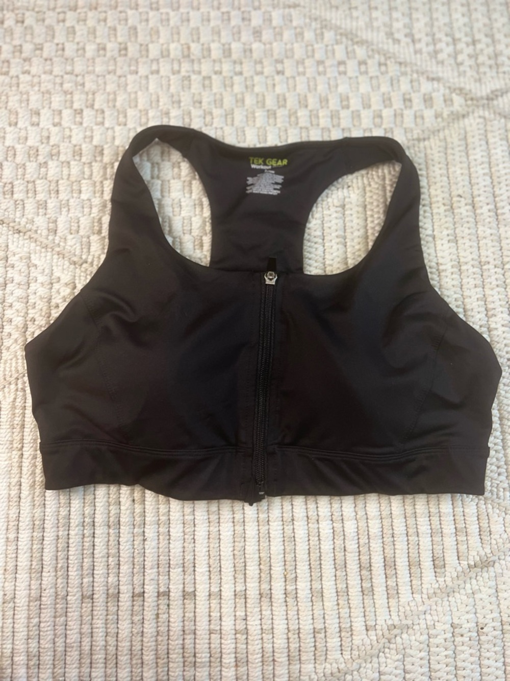 Tek Gear Black Front Zip High Impact Sports Bra Racerback Size Large